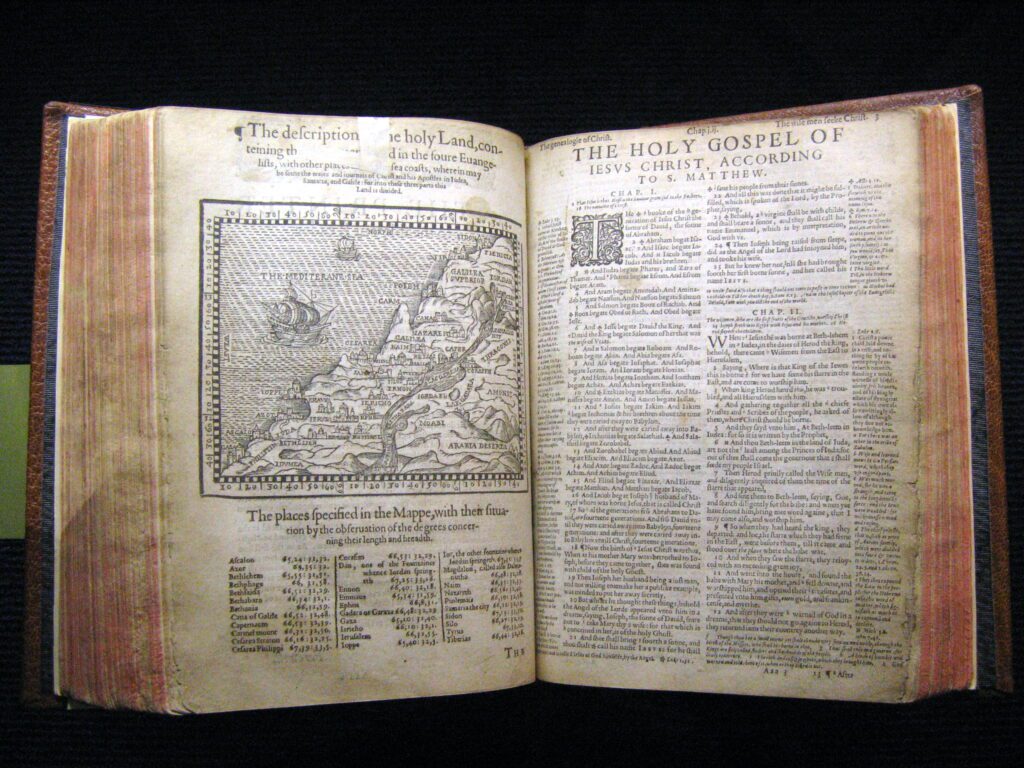 Map of the Holy Land from the Geneva Bible of 1560. Photo via Wikimedia.