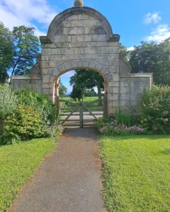 View through the gate looking outof the court of the Berwick Alms House