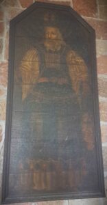 Aaron was the traditional founder and head of the Israelite priesthood, who, with his brother Moses, led the Israelites out of Egypt. Painting oc C17th in Prees Church