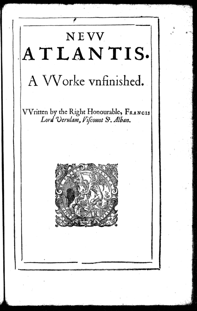 Title page of New Atlantis in the second edition of Francis Bacon's Sylva sylvarvm: or A naturall historie. In ten centvries. London