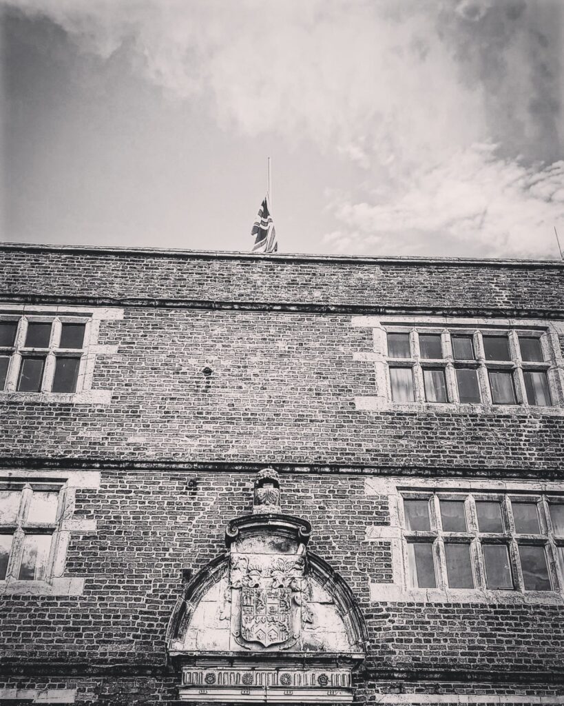 half mast union flag at soulton black and white image
