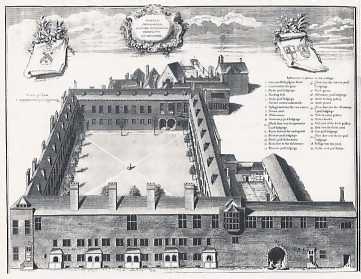 Gresham College, formerly Gresham's Mansion, as depicted in an engraving by George Vertue, 1740.