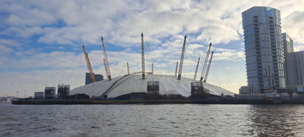 The O2 arena seen from the Thames
