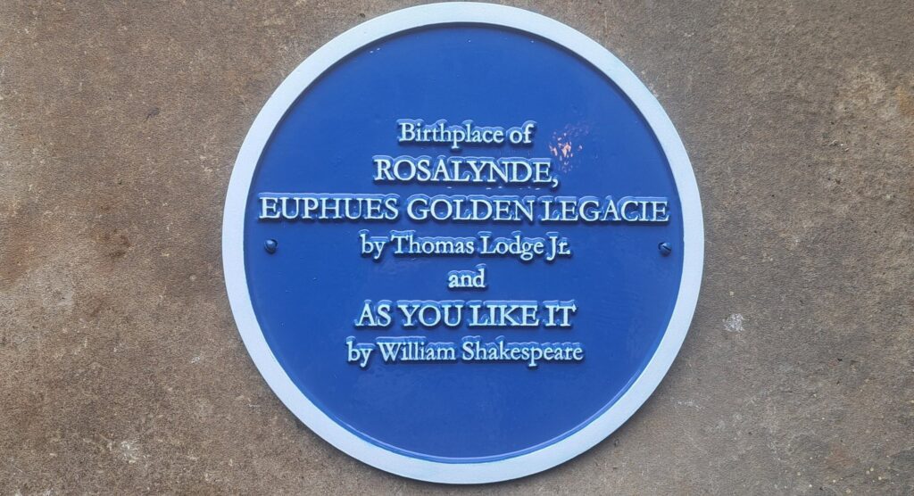 Blue plaque for Rosalynde: Euphues Golden Legacie by Thomas Lodge Jr. As You Like It by William Shakespeare at Soulton Hall