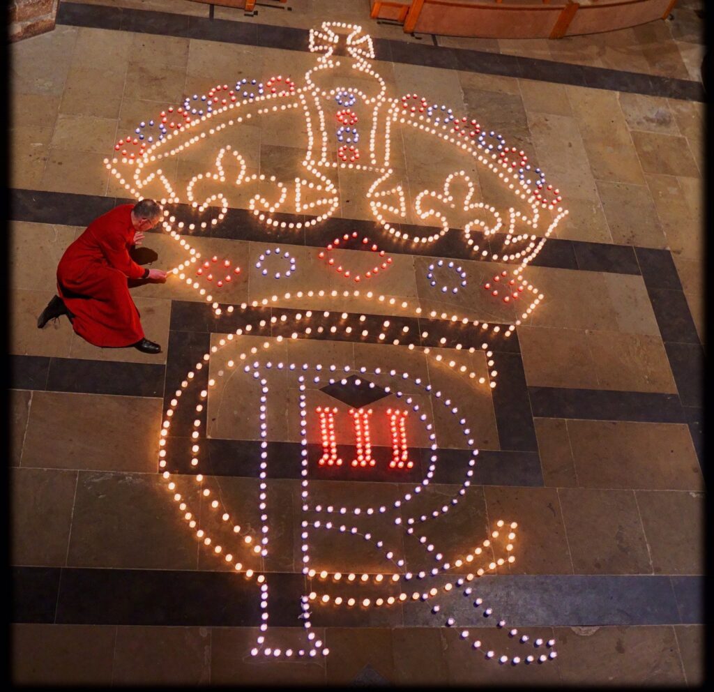 Ahead of His Majesty's Coronation, Ripon Cathedral has set out the King's cypher in candels in the cathedral.