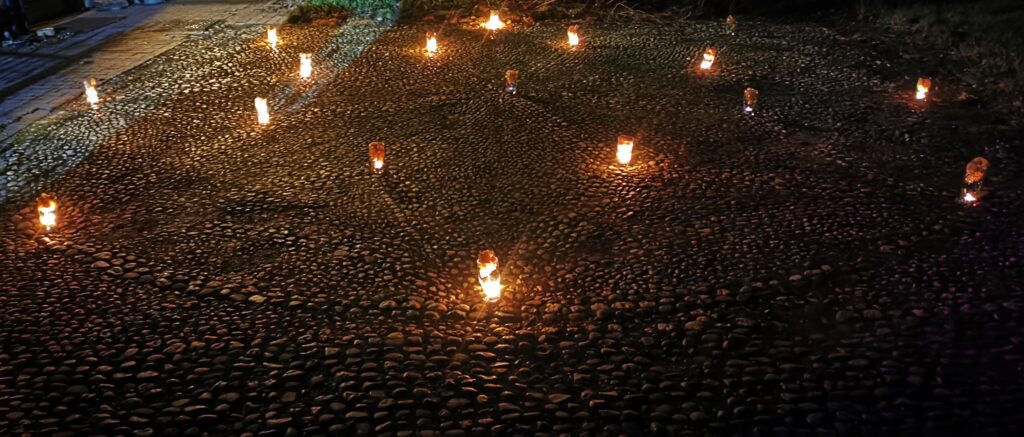 Candels on the Soulton Dancing Pavement, an aold custom at Soulton for moments of refelction and national importance.