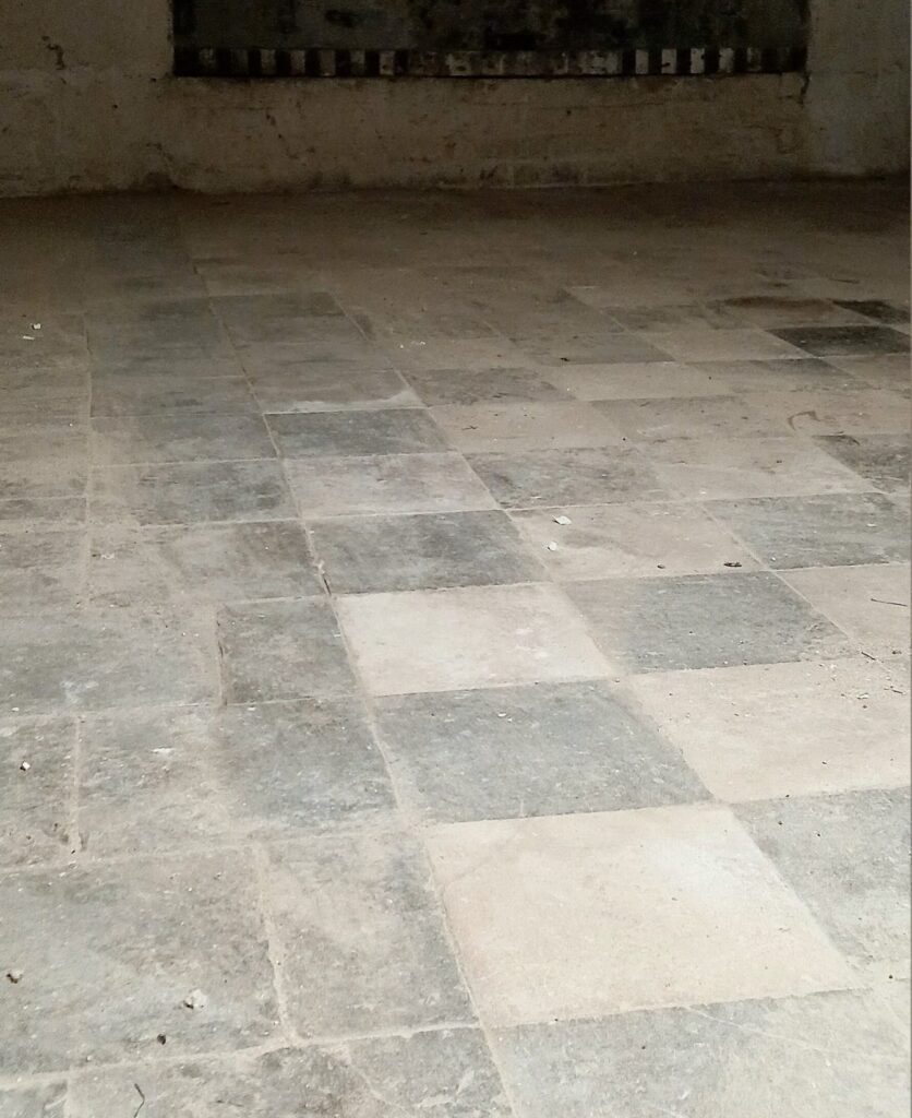 The Rithmomachia Pavement in the Prayer Room of Soulton Hall - 2022, awaiting conservation.