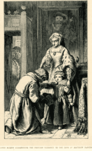 Matthew Parker, with Queen Anne Boleyn and child Elizabeth Tudor