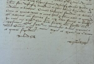 The Signatures of Old Sir Rowlnd Hill and Sir Thomas Lodge on the 1500s Soulton Papers