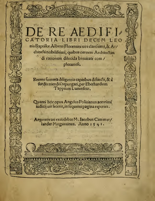 De re aedificatoria, title page of the 1541 edition