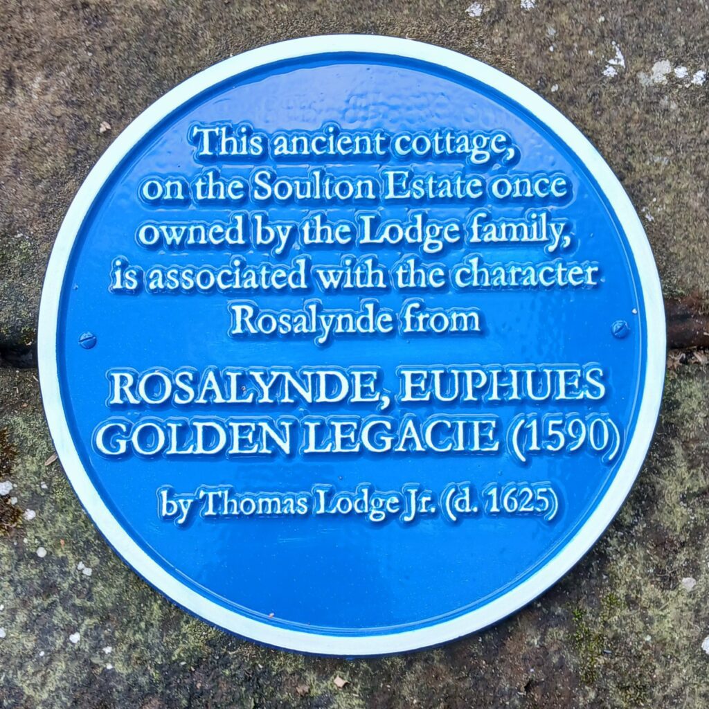 Blue Plaque on the Cottage in the AS YOU LIKE IT wood,