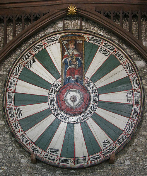 The painted table placed in the Great Hall of Winchester Castle, representing the Round Table of legendary King Arthur