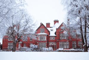 Harper Adams University West face in snow