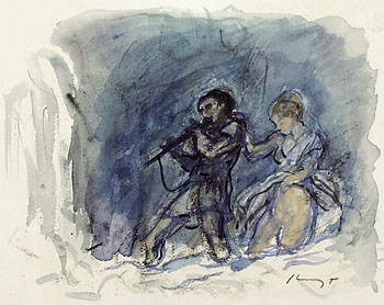 Tamino and Pamina undergo their final trial; watercolor by Max Slevogt (1868–1932)