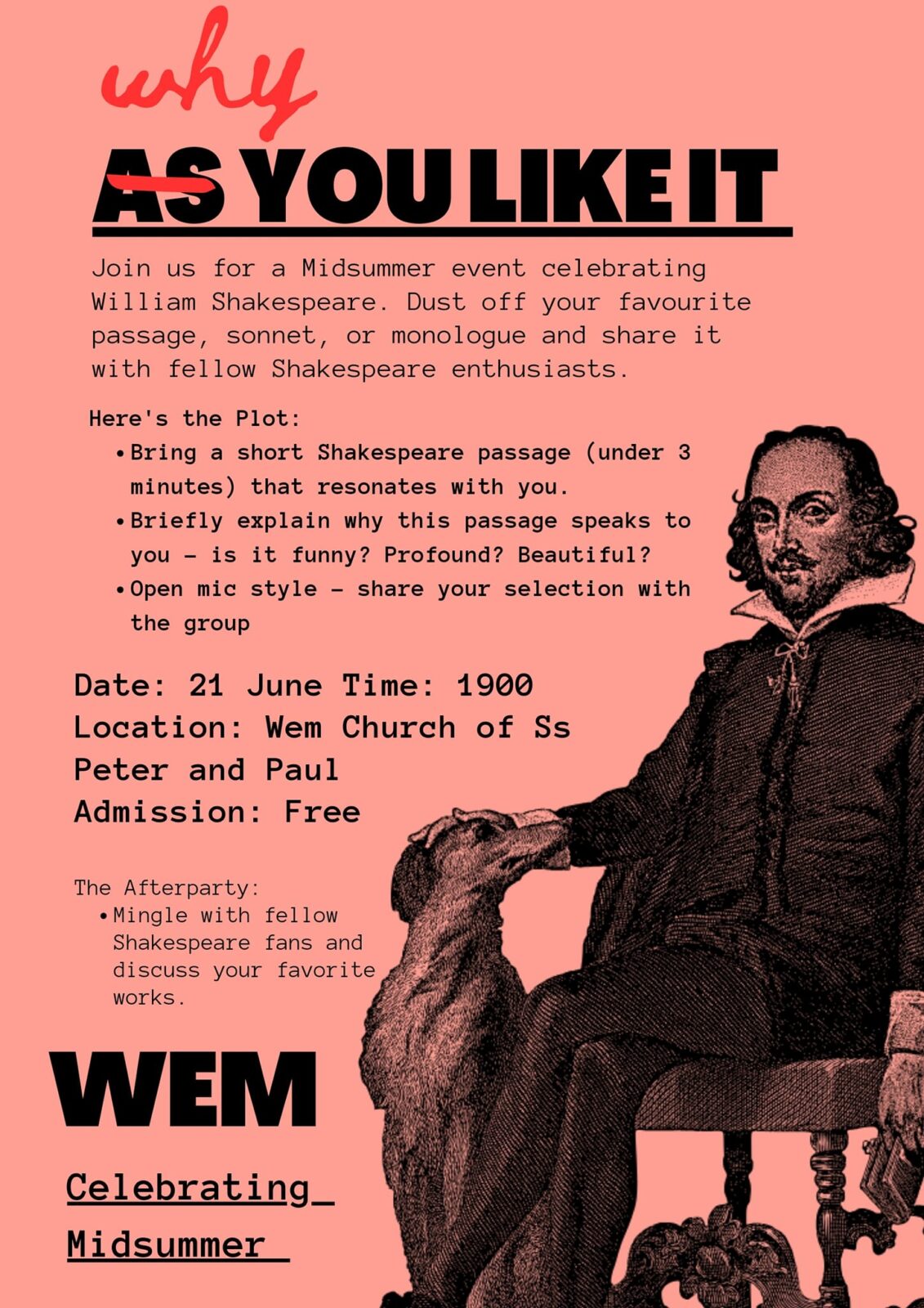 Why You Like It Open Mic Shakespeare event in Wem
