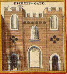 The now lost Bishops Gate: a Roman gate in the walls of Roman London, repaired by St Earconwald and then named after him