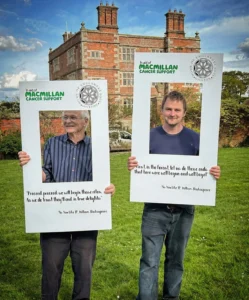 Quotes from the Play As You Like It shown on 'selfie' frames outside Soulton Hall
