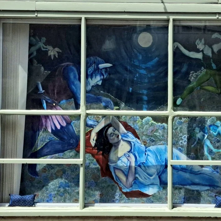 A Lovely window display in Wem Showing a Shakespearean Midsummer Night's Dream