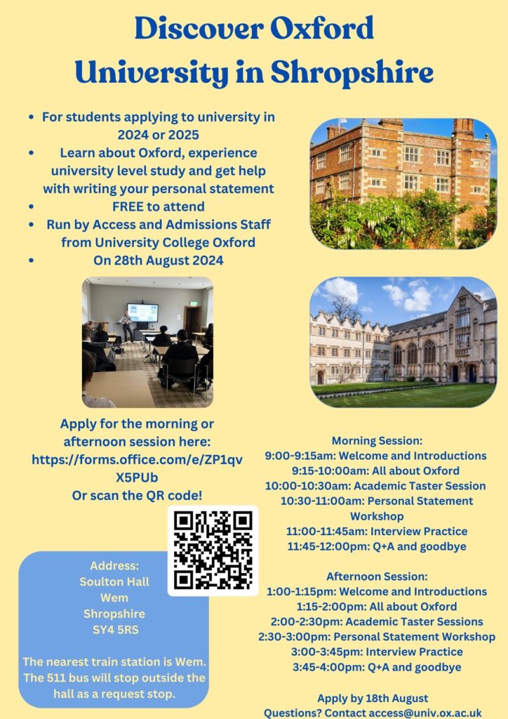 Oxford University Out Reach Event @ SOulton Hall, Poster