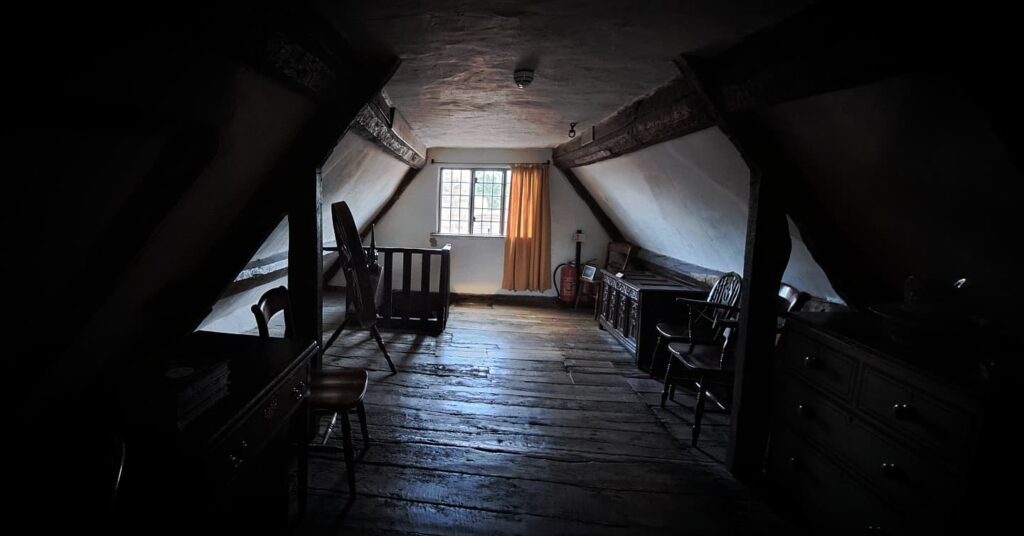 The Upper Room at Boscobel: A secret hiding place for Charles II. This attic served as a refuge for the 21-year-during his escape after the Battle of Worcester in 1651.