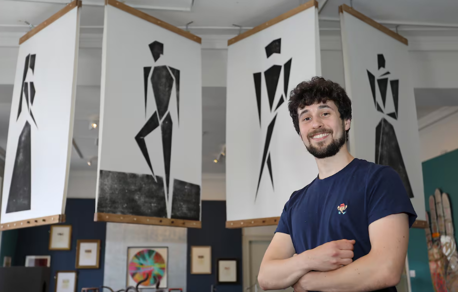 Jacob Chandler with his 'As YOu Like It' Dancers artwork which features in the 2024 Shrewsbury Arts Trail