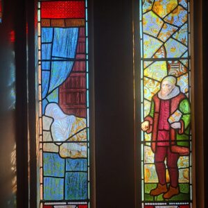 Stained Glass at the RSC showing the Seven Ages of Man: At first the infant, Mewling and puking in the nurse’s arms; And then the whining school-boy, with his satchel And shining morning face, creeping like snail Unwillingly to school.