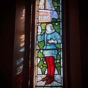 Stained Glass at the RSC showing the Seven Ages of Man: And then the lover,Sighing like furnace, with a woeful ballad Made to his mistress’ eyebrow.