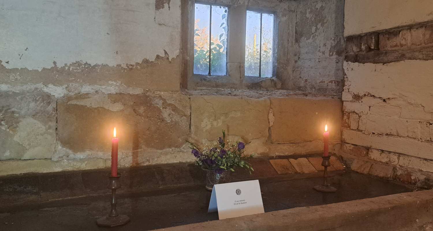 Flowers in the chapel at Soulton Hall, honouring Old sir Rowland Hill