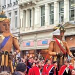Gog and Magog, the traditional guardians of the City of London, and they have been carried in the Lord Mayor's Show since the reign of Henry V.