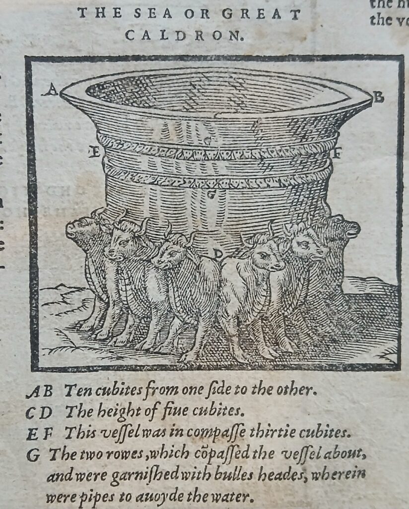 Illustration of Solomon's Great Cauldron in the Geneva Bible 