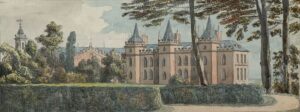 Plas Lleweni (Lleweni Hall), the Salusbury family seat from 1289-1748, near Denbigh, Wales. Note the repeating three-tower design, echoing Bach-y-Graig.
