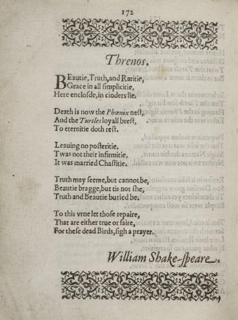 Shakespeare’s name at the closing of the poem, “The Phoenix and the Turtle,”