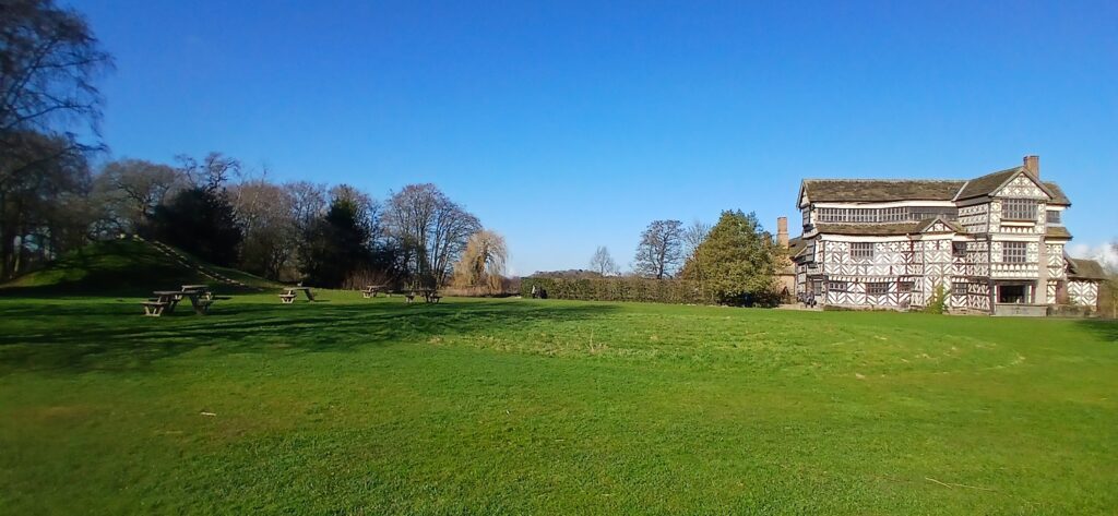 A mound at Little Morton Hall (left) - a high five with the Soulton one?