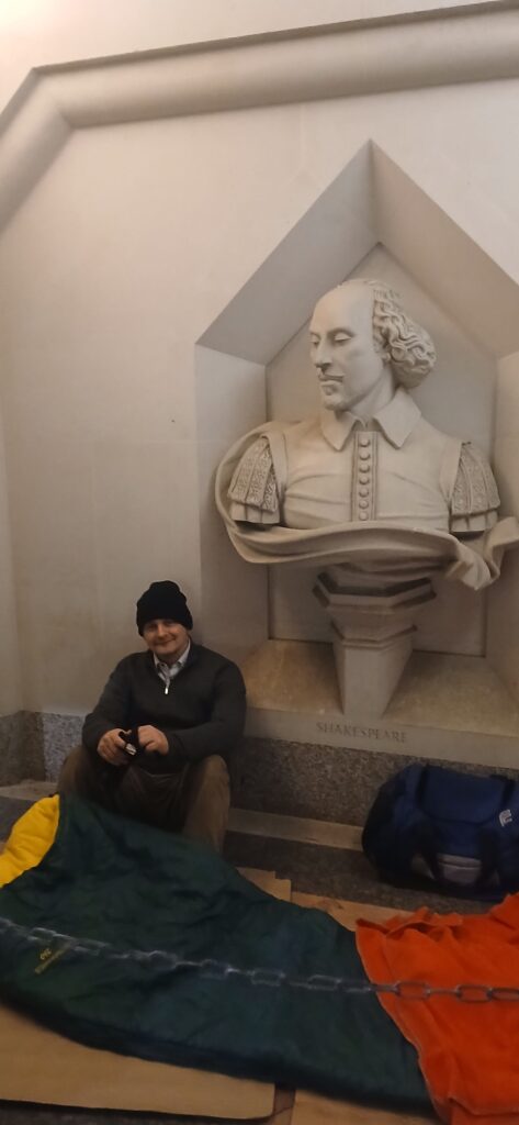 Under the watchful gaze of Shakespeare's bust, Tim Ashton experiences a night on the streets for the Lady Mayoress's Sleep Out, raising funds and awareness for London's homeless.