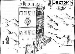 Buxton Old Hall, as depicted on a map from 1610. "a building which accommodated both Mary Queen of Scots and much of the Elizabethan nobility"