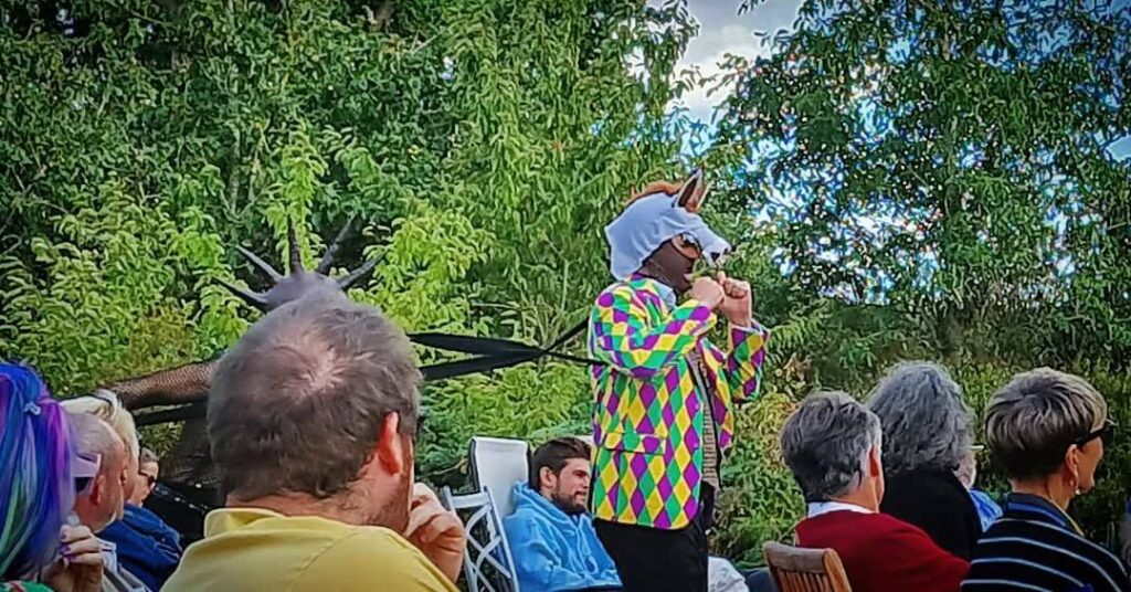 "The shallowest thick-skin of that barren sort,Who Pyramus presented, in their sport Forsook his scene and enter'd in a brake When I did him at this advantage take, An ass's nole I fixed on his head." - Briskish Touring Shakespeare bring MSND to Soulton