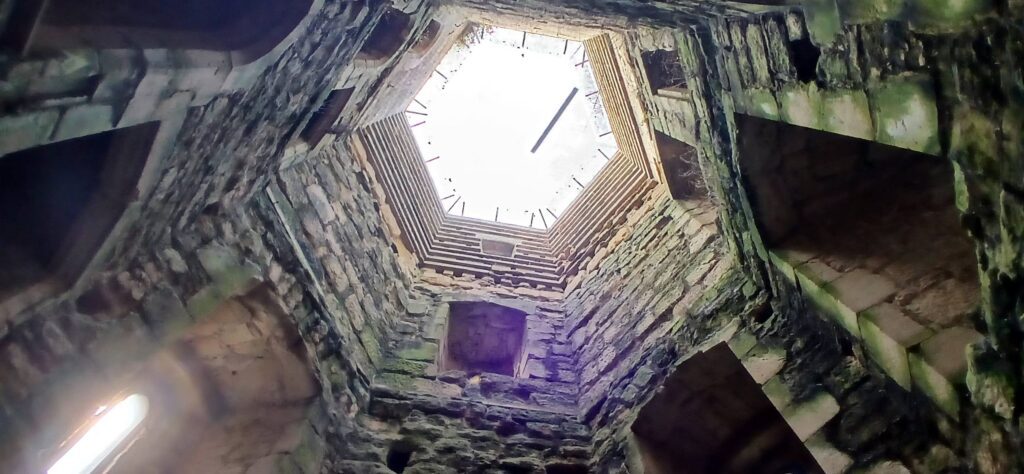 Looking up one of the hexagoanl shafts of the towers at Bodiam Castle
