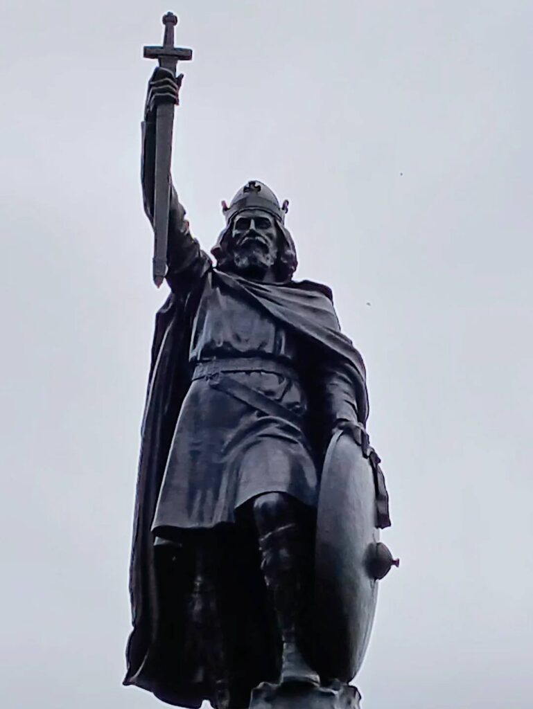 King Alfred the Great (849–899). This statue in Winchester honors the ruler whose foundational efforts in Wessex laid the groundwork for a unified kingdom. His legacy, rooted in this city, made it possible for his grandson, Athelstan, to become the first King of England